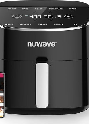 Nuwave Brio Plus Air Fryer 8 Qt, New & Improved, PFAS-FREE, 7 Digital One-Touch Cook Functions that AIR FRY, BAKE, ROAST, DEHYDRATE, TOAST, REHEAT, PREHEAT, 150 Presets, 50°F~400°F, 700/1500/1800W