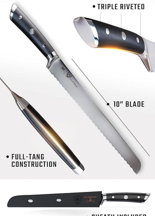 Dalstrong Serrated Bread Knife - 10 inch - Gladiator Series Elite - Forged High-Carbon German Steel - G10 Handle Kitchen Knife - Sheath Included - Razor Sharp Slicer - Slicing Knife - NSF Certified