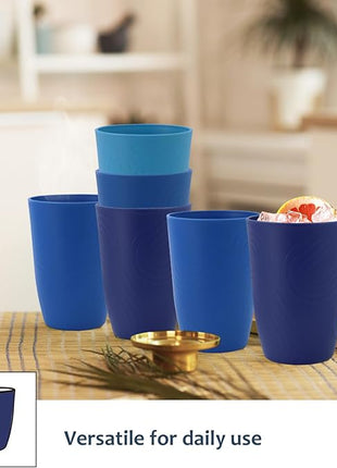 Homienly Wheat Straw Cups 6 PCS Plastic Cups Reusable Unbreakable Drinking Cup Dishwasher Safe Water Glasses (16 OZ,Blue Sky)