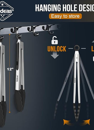 17 & 12 Inch Extra Long Kitchen Tongs with Silicone Tips, Heat Resistant 600 Degrees Silicone Tong, Stainless Steel Tongs for Cooking, Food, Bbq, Grilling, Barbecue, Dishwasher 2 Pack