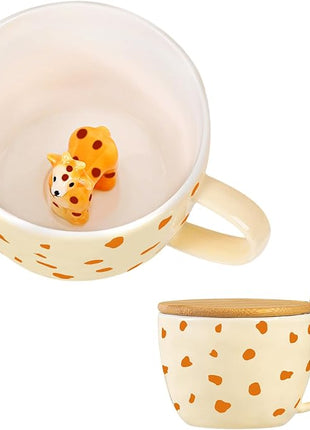 Giraffe Mug Cute Coffee Mug with 3D Animal Inside Ceramic Tea Cup with Lid Spoon Cool Animal Stuff Unique Friendship Birthday Gifts for Women Men Friend Coworkers Sister Kids Giraffe Christmas Gifts