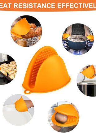 AUAUY 1 Pair Mini Silicone Oven Mitts, Heat Resistant Pot Holders Mitts, Cute Oven Pinch Grip Gloves, Small Potholders for Kitchen, Air Fryer Mitts Pair for Cooking, Baking and Grilling (Orange)