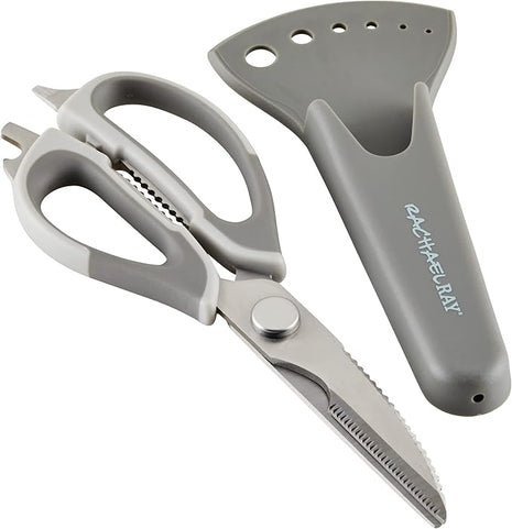 Rachael Ray Professional Multi Shear Kitchen Scissors with Herb Stripper and Sheath, 2 Piece, Gray