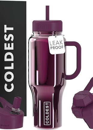 Coldest Tumbler with Handle and Straw, 100% Spill Proof Tumbler with Straw (3 Lids), Stainless Steel Insulated Leakproof Tumblers for Women Men, 36 oz (Purple Lantern Reflections)