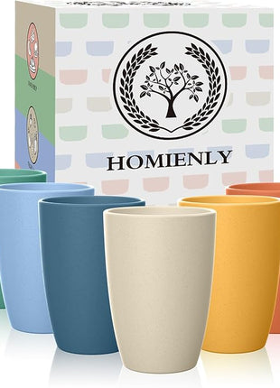 Homienly Wheat Straw Cups, Alternatives to Plastic Cups Reusable Set of 6, Unbreakable Drinking Cup Water Tumblers for Kitchen,Camping, Party, Dishwasher Safe Drinking Glasses Set(12 OZ, Colorful)