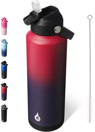 BJPKPK Insulated Water Bottle with Straw Lid, 40oz Large Thermo, BPA Free Leak Proof Stainless Steel Metal Water Bottles, Tumblers, Cups, Flasks for Travel, Sports,Charming Red