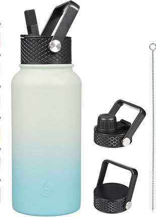 BJPKPK Insulated Water Bottles with Straw Lid, 27oz Stainless Steel Water Bottle with 3 Lids, Leak Proof BPA Free Metal Thermo, Mugs, Tumblers, Keep Cold Hot -Mint