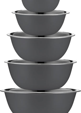 WHYSKO Meal Prep Stainless Steel Mixing Bowls Set, Home, Refrigerator, and Kitchen Food Storage Organizers | Ecofriendly, Reusable, Heavy Duty (Gray)