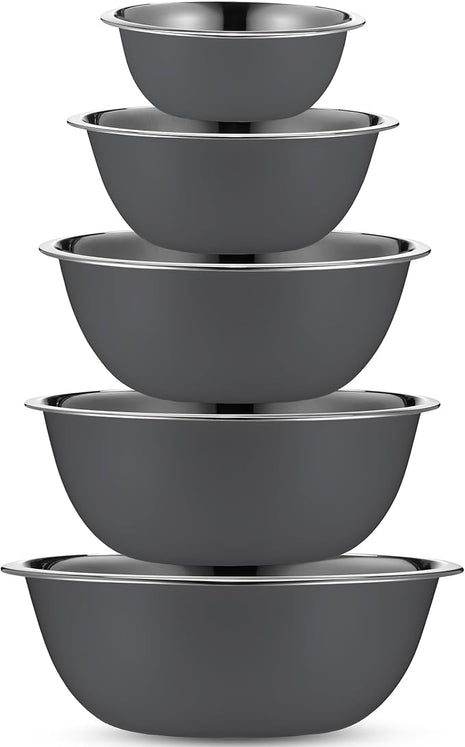 WHYSKO Meal Prep Stainless Steel Mixing Bowls Set, Home, Refrigerator, and Kitchen Food Storage Organizers | Ecofriendly, Reusable, Heavy Duty (Gray)