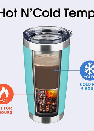 20oz Tumbler Bulk Stainless Steel Vacuum Insulated Tumblers with Lid Double Wall Travel Mug, Powder Coated Coffee Cup, Suitable for Ice Drinks and Hot Beverage (Light blue 6pack)