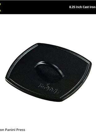 Lodge LPP3 Cast Iron Square Ribbed Panini Press, 8.25-inch