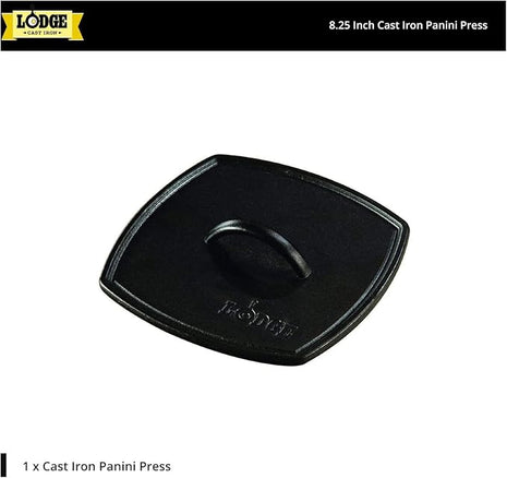Lodge LPP3 Cast Iron Square Ribbed Panini Press, 8.25-inch