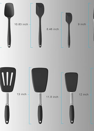 Silicone Spatulas Set Turners Tongs Cooking Utensils Set High Heat Resistant Kitchen Scraper Spatulas for Cooking Mixing Baking BPA Free Dishwasher Safe, Black