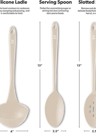 DI ORO Silicone Ladle & Spoons for Cooking – Large Kitchen Spoons for Mixing, Serving, & Stirring - Soup Ladle with Wide Bowl - High Heat Silicone Kitchen Utensils for Nonstick Cookware Safe (Clay)