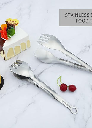 MSY BIGSUNNY 9 Inch Serving Tongs, Stainless Steel Metal Tongs for Cooking, Barbecue, Grilling, Buffet - Set of 2, Silver