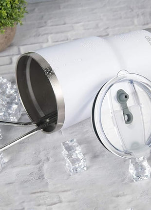 D·S 30oz White Tumbler Stainless Steel Double Wall Vacuum Insulated Mug with Straw and Lid, Cleaning Brush for Cold and Hot Beverages (30oz White)