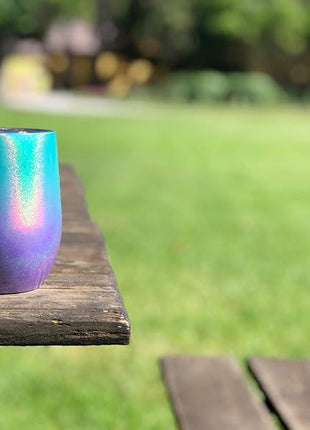 CHILLOUT LIFE 12 oz Stainless Steel Wine Tumbler with Lid - Double Wall Vacuum Insulated Wine Cup Glass Keeping Cold & Hot for Coffee, Champagne, Cocktails, Ice Cream - Mermaid Sparkle