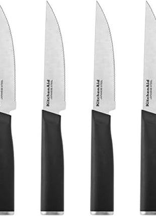 KitchenAid Classic 4 Piece Steak Knife Set, 4.5-Inch, High-Carbon Japanese Stee Blades, Sharp Kitchen Knife Set, Black