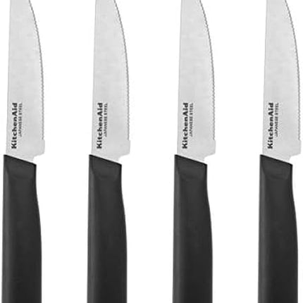 KitchenAid Classic 4 Piece Steak Knife Set, 4.5-Inch, High-Carbon Japanese Stee Blades, Sharp Kitchen Knife Set, Black