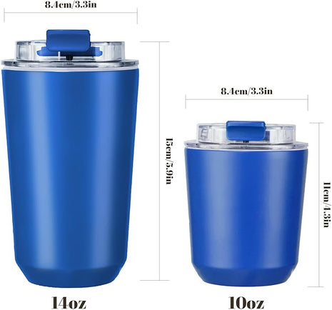 Puraville Insulated Tumblers with Lid, 10 oz Travel Coffee Mug Stainless Steel Vacuum Cup, Leak Proof Reusable Double Walled Coffee Tumbler for Iced and Hot Drinks, Klein Blue