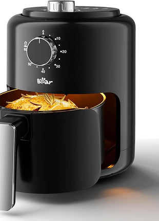 Bear Small Air Fryer 2.1 QT, Mini Airfryer Adjustable Time&Temp Control, Compact Size Space Saving for 1-2 People Quick Healthy Meals Snack in Minutes with Nonstick Basket