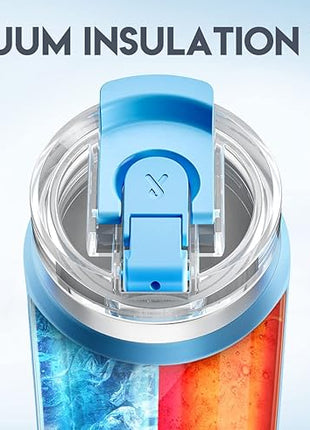 Meoky 40oz Tumbler with Handle, Stainless Steel Travel Mug with 2-in-1 Straw and Sip Lid, Vacuum Insulated Coffee Mug, 100% Leak Proof, Keeps Cold for 34 Hours or Hot for 10 Hours (Sky)