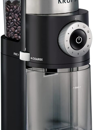 KRUPS Precision Burr Coffee Grinder: 12 Settings, 8 oz Capacity for Drip, French Press, Espresso, Pour Over, Cold Brew - Stainless Steel, 110W, Auto-Stop, Easy Clean - Coffee Grinders for Home Use
