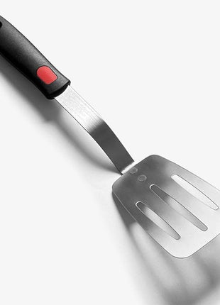 Stainless Steel Spatula, Flexible Metal Slotted Turner for Cast Iron Skillet, Thin Blade and Heat Resistant Silicone Handle, Great for Egg, Cookie, Meat, Crep, Medium