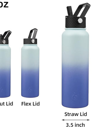 BJPKPK Insulated Water Bottles with Straw Lid, 40oz Cold & Hot Thermo, Stainless Steel Metal Water Bottle with 3 Lids, Reusable Thermo, Cups, Mugs, Tumblers -Sky