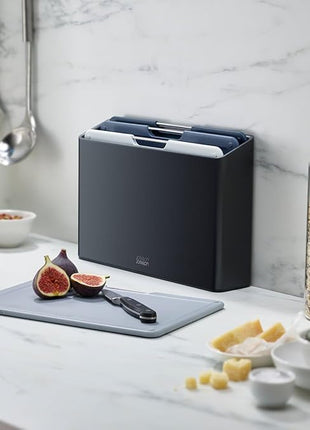 Joseph Joseph Folio 4-Piece Colour coded Cutting Board Set, Slimline case for organized Kitchen storage, Sage Green