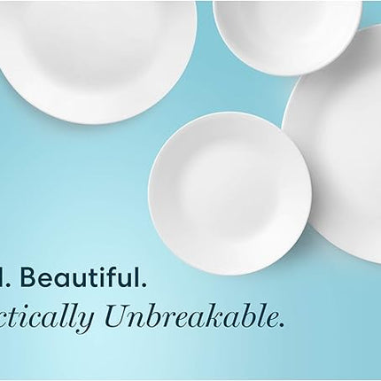 Corelle Vitrelle 38-Piece Service for 12 Dinnerware Set, Triple Layer Glass and Chip Resistant, Lightweight Round Plates and Bowls Set, Winter Frost White