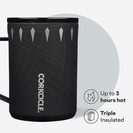 Corkcicle Classic Coffee Mug - Triple Insulated Stainless Steel for Travel - Shatter-Proof Lid - Keeps Drink Hot Over 3 Hours - Holiday Mug Gift - Great for Gifting Warmth - 16 oz - Black Panther