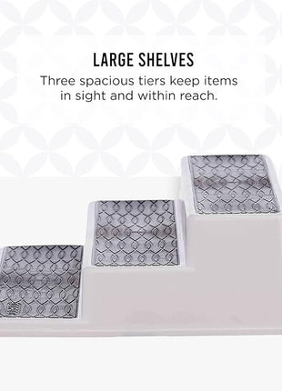 Copco 3-Tier Spice Rack Organizer for Cabinet or Pantry, 10-Inch Non-Skid Tiered Shelf, White/Gray Design Holds Spice Jars, Cans, and Bottles
