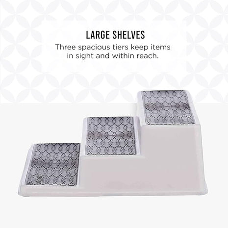 Copco 3-Tier Spice Rack Organizer for Cabinet or Pantry, 10-Inch Non-Skid Tiered Shelf, White/Gray Design Holds Spice Jars, Cans, and Bottles