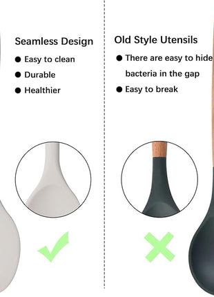 Slotted Solid Silicone Spoons Set for Cooking Dishwasher Safe, Heat Resistant White BPA Free Nonstick Kitchen Serving Spoon Mixing Spoons Basting Spoon Stirring