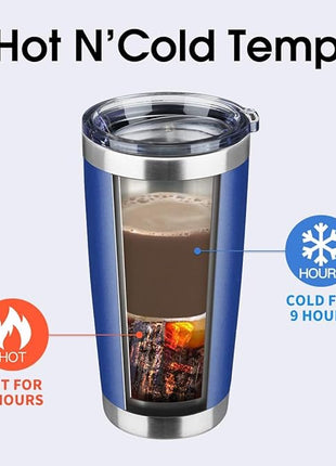 20oz Tumbler Stainless Steel Vacuum Insulated Mug with Lid, Double Wall Travel Mug, Durable Powder Coated Coffee Cup, Suitable for Ice Drinks and Hot Beverage (New Blue 6 pack)