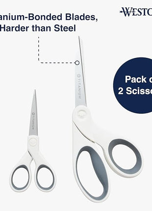 Westcott 5-Inch Micro-Tip & 8-Inch Bent Craft Fabric Scissors - Titanium Bonded Blades for Heavy Fabric and Precise Snips, 2 Pack