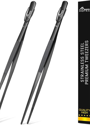HOTEC Kitchen Tweezers Tongs Stainless Steel Professional Chef Tweezers, Set of 2-12inch Extra-Long Food Tongs for Cooking,Grill and Baking