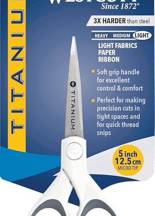 Westcott 5" Micro-Tip Fabric Scissors with Titanium-Bonded Blades - Ideal for Crafting, Sewing, and More