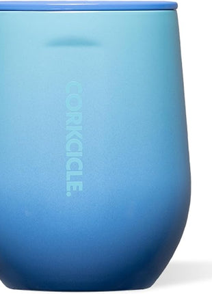 Corkcicle Classic Stemless Wine Tumbler - Keeps Drinks Cold for 6 Hours - Triple-Insulated Stainless Steel - Non-Slip Bottom - Summer Drinkware Gift - Keeps Drinks Ice Cold - 12 oz - Boom Box Blue