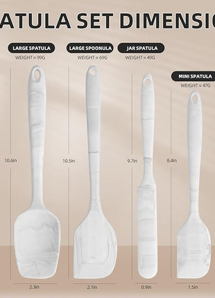 Food Grade Silicone Rubber Spatula Set for Baking,Cooking.High Heat Resistant Non Stick,Dishwasher Safe,Stainless Steel Core Handle,BPA-Free,Marbling set of 4