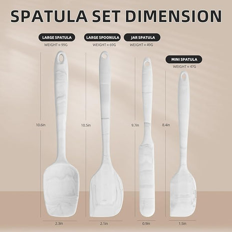 Food Grade Silicone Rubber Spatula Set for Baking,Cooking.High Heat Resistant Non Stick,Dishwasher Safe,Stainless Steel Core Handle,BPA-Free,Marbling set of 4