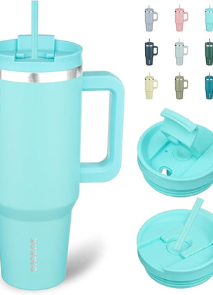 BJPKPK 40 oz Stainless Steel Tumbler With Handle Insulated Tumblers With 2 Straw Travel Coffee Mug With Lid,Turquoise