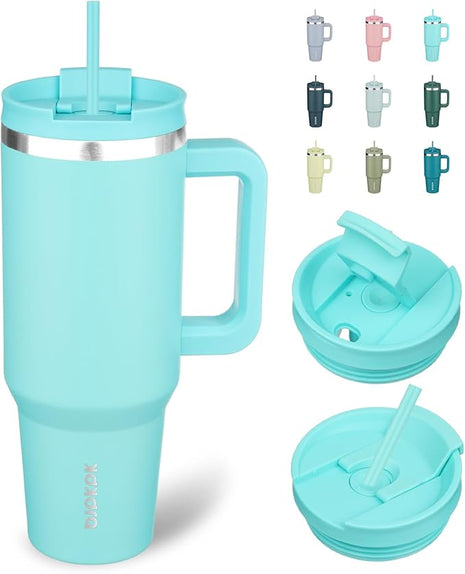BJPKPK 40 oz Stainless Steel Tumbler With Handle Insulated Tumblers With 2 Straw Travel Coffee Mug With Lid,Turquoise