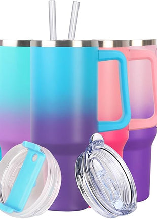 SYACOT 40 oz Tumbler with Handle and Straw Stainless Steel Insulated Tumbler Leak Proof Lid and Straw Lid Reusable Travel Mug Coffee Mug Cup Dishwasher Safe Keep Drinks Cold and Hot (Amethyst)