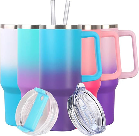 SYACOT 40 oz Tumbler with Handle and Straw Stainless Steel Insulated Tumbler Leak Proof Lid and Straw Lid Reusable Travel Mug Coffee Mug Cup Dishwasher Safe Keep Drinks Cold and Hot (Amethyst)