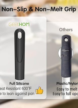 Silicone Spatula Turner Set of 2, GEEKHOM 600°F Heat Resistant Cooking Spatulas for Nonstick Cookware, Extra Large Flexible Kitchen Utensils BPA Free Rubber Spatulas for Pancake, Eggs, Fish, Black