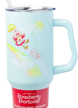 Silver Buffalo Strawberry Shortcake and Custard Stainless Steel Tumbler with Handle, Fits in Standard Cup Holder, 40 Ounces