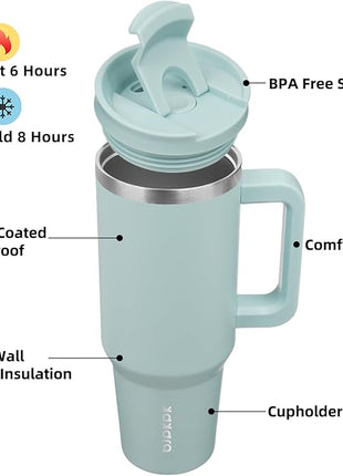 BJPKPK 40 oz Insulated Tumbler With Lid And Straw Stainless Steel Tumblers Cup With Handle For Women And Men,Blue Haze