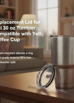 Spill Proof Lid With Straw For YETI Rambler, Tumbler, Ozark Trail cup and other brands Vacuum insulation stainless steel 20 oz Tumblers (30oz)